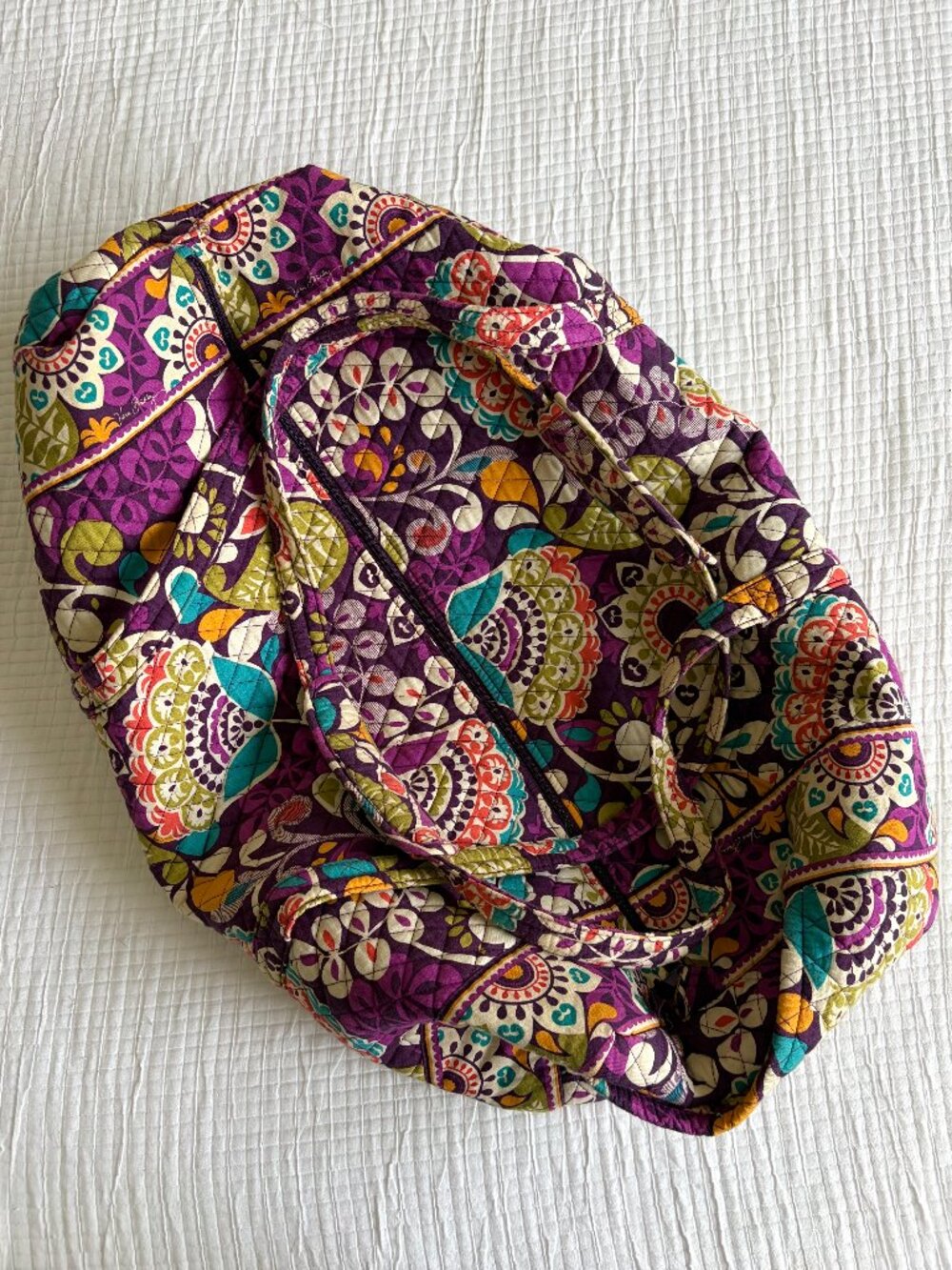 Vera Bradley Large Duffel Bag Purple Floral Quilted Travel Weekender Shoulder